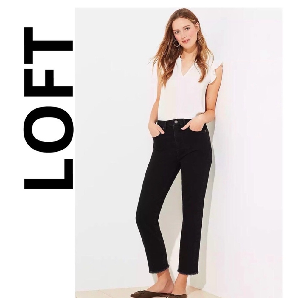 LOFT Women's Straight Crop High Rise Curvy Fit Black Jeans Size 10P 30 NWT